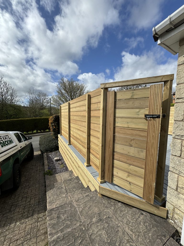 A fenced off area with decking